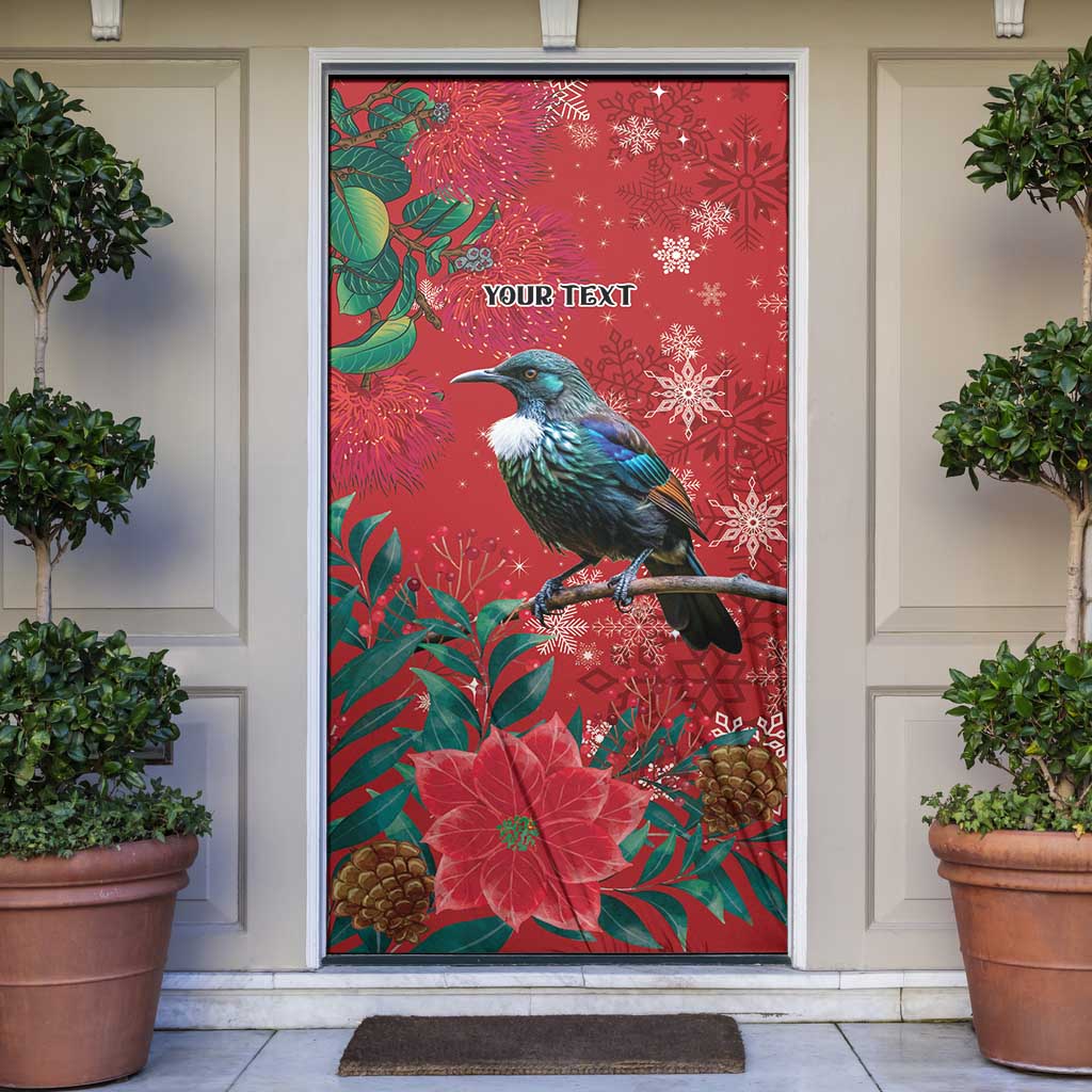Tui Meri Kirihimete Personalised Door Cover Pohutukawa Flowers Red Motif - Aussie Hoodie