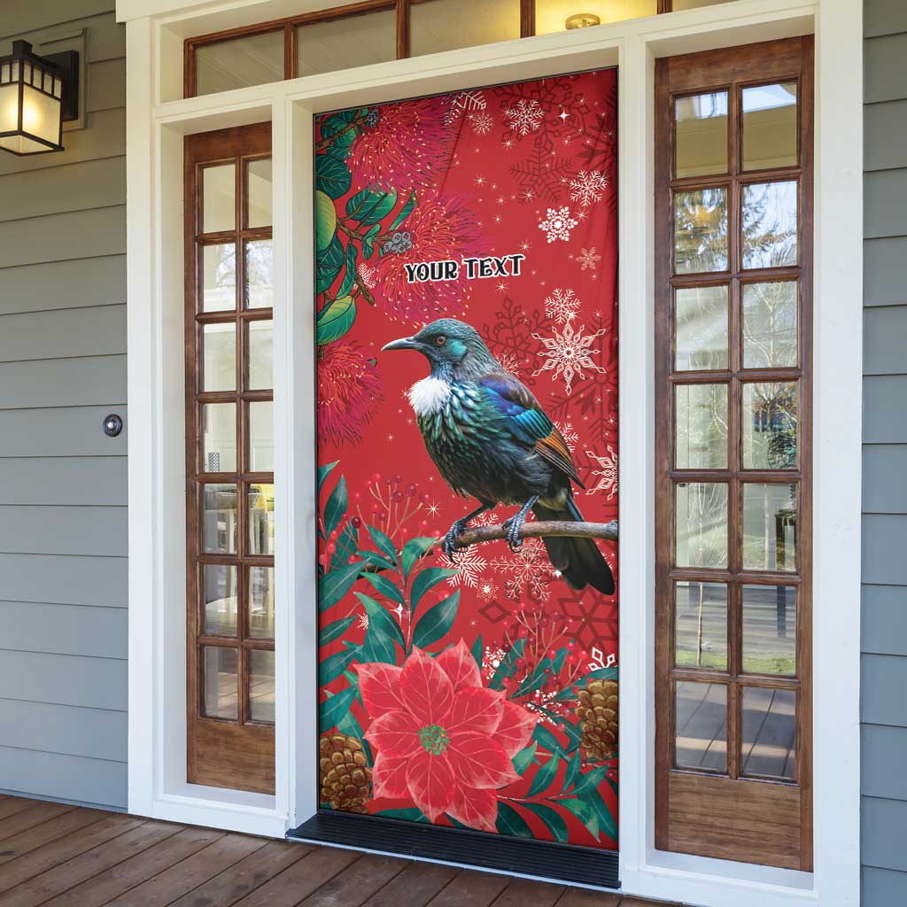 Tui Meri Kirihimete Personalised Door Cover Pohutukawa Flowers Red Motif - Aussie Hoodie
