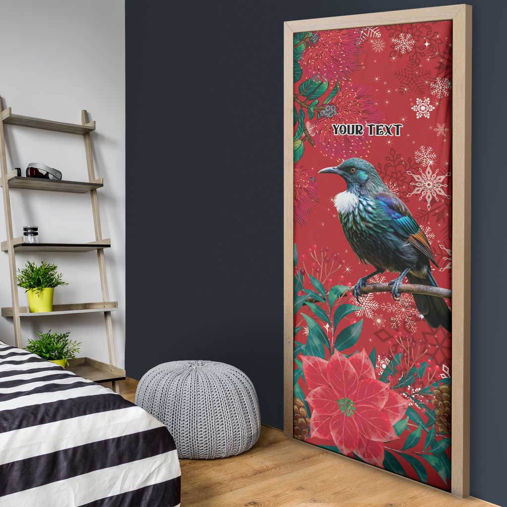 Tui Meri Kirihimete Personalised Door Cover Pohutukawa Flowers Red Motif - Aussie Hoodie