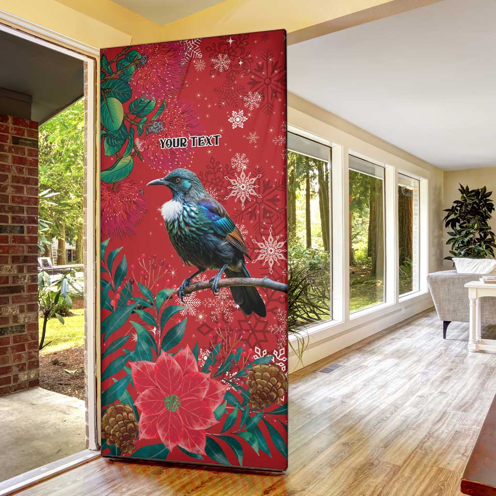 Tui Meri Kirihimete Personalised Door Cover Pohutukawa Flowers Red Motif - Aussie Hoodie