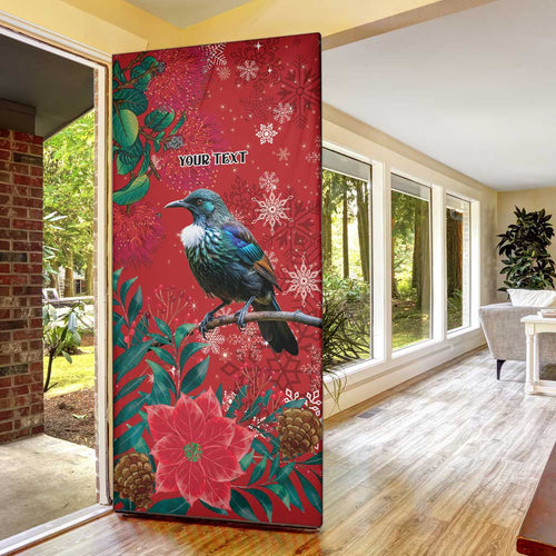 Tui Meri Kirihimete Personalised Door Cover Pohutukawa Flowers Red Motif - Aussie Hoodie