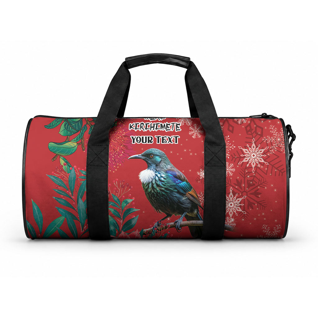 Tui Meri Kirihimete Personalised Duffle Bag Pohutukawa Flowers Red Motif