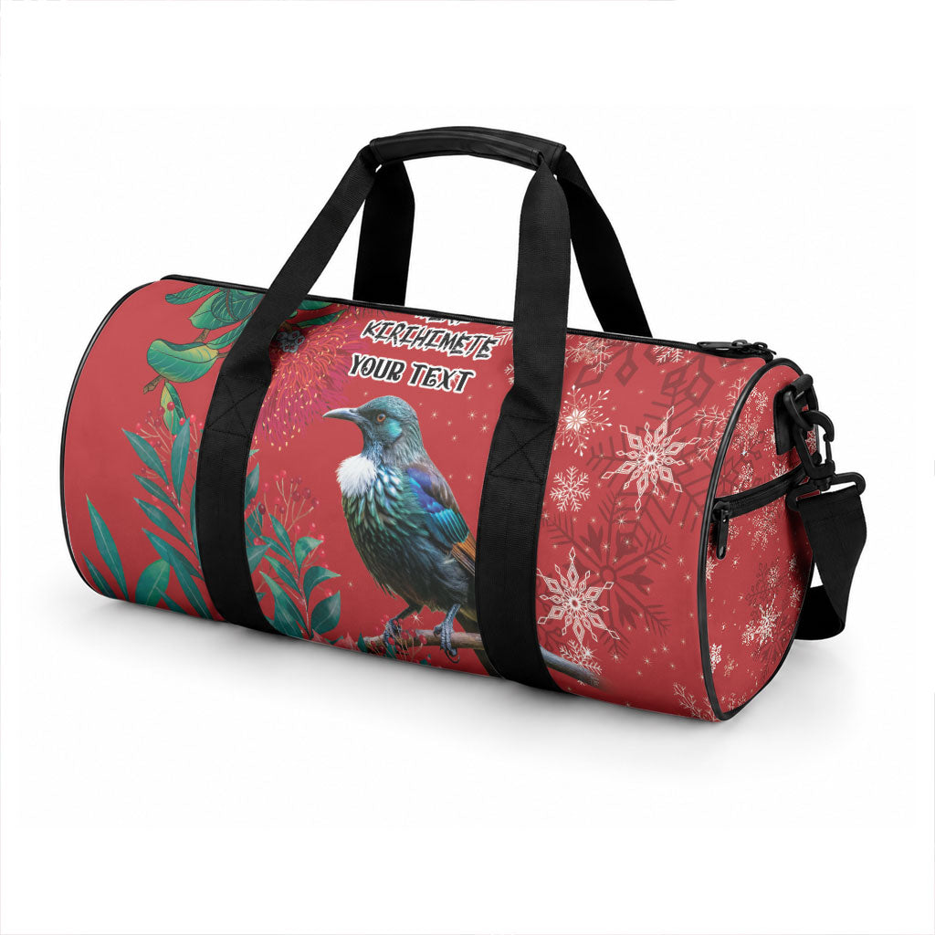 Tui Meri Kirihimete Personalised Duffle Bag Pohutukawa Flowers Red Motif