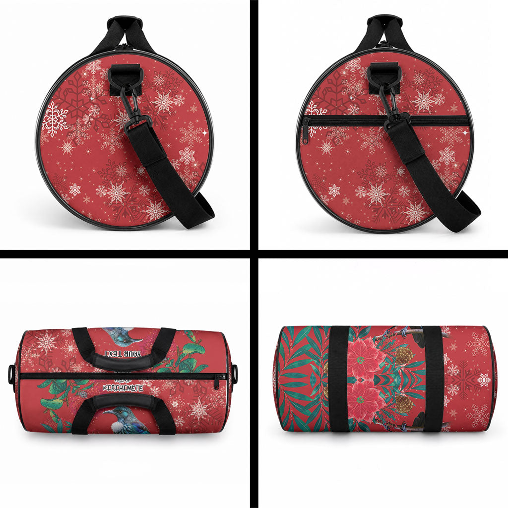Tui Meri Kirihimete Personalised Duffle Bag Pohutukawa Flowers Red Motif