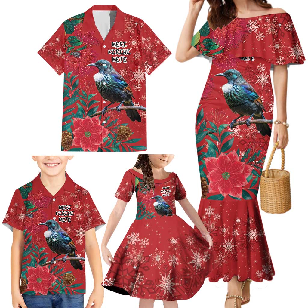 Tui Meri Kirihimete Personalised Family Matching Mermaid Dress and Hawaiian Shirt Pohutukawa Flowers Red Motif - Aussie Hoodie