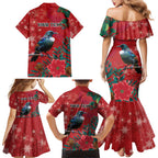 Tui Meri Kirihimete Personalised Family Matching Mermaid Dress and Hawaiian Shirt Pohutukawa Flowers Red Motif - Aussie Hoodie