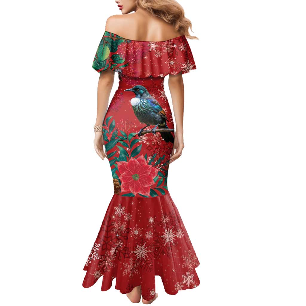 Tui Meri Kirihimete Personalised Family Matching Mermaid Dress and Hawaiian Shirt Pohutukawa Flowers Red Motif - Aussie Hoodie