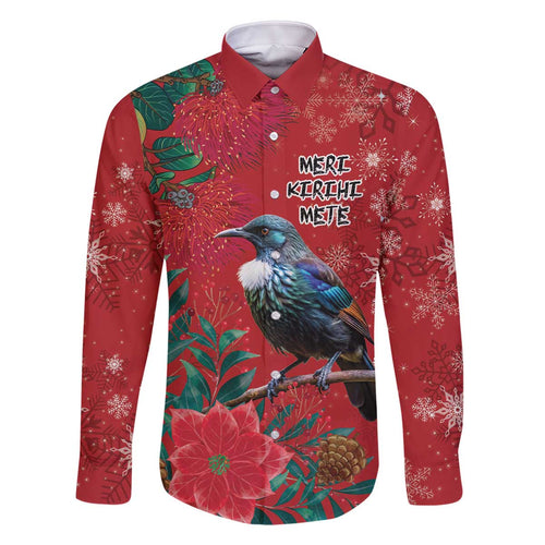 Tui Meri Kirihimete Personalised Family Matching Off The Shoulder Long Sleeve Dress and Hawaiian Shirt Pohutukawa Flowers Red Motif - Aussie Hoodie