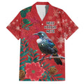 Tui Meri Kirihimete Personalised Family Matching Off Shoulder Maxi Dress and Hawaiian Shirt Pohutukawa Flowers Red Motif - Aussie Hoodie
