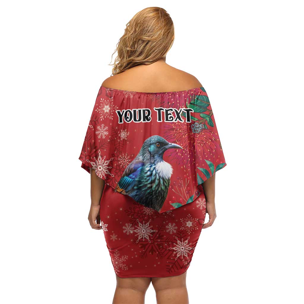 Tui Meri Kirihimete Personalised Family Matching Off Shoulder Short Dress and Hawaiian Shirt Pohutukawa Flowers Red Motif - Aussie Hoodie