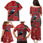Tui Meri Kirihimete Personalised Family Matching Puletasi and Hawaiian Shirt Pohutukawa Flowers Red Motif - Aussie Hoodie