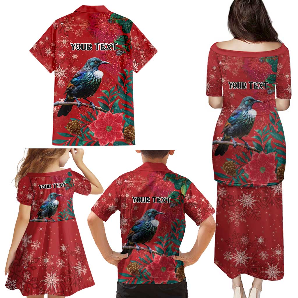 Tui Meri Kirihimete Personalised Family Matching Puletasi and Hawaiian Shirt Pohutukawa Flowers Red Motif - Aussie Hoodie