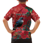 Tui Meri Kirihimete Personalised Family Matching Short Sleeve Bodycon Dress and Hawaiian Shirt Pohutukawa Flowers Red Motif - Aussie Hoodie