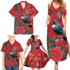 Tui Meri Kirihimete Personalised Family Matching Summer Maxi Dress and Hawaiian Shirt Pohutukawa Flowers Red Motif - Aussie Hoodie