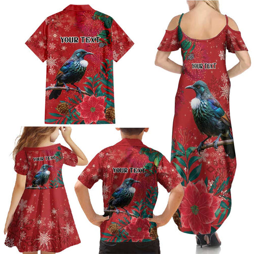 Tui Meri Kirihimete Personalised Family Matching Summer Maxi Dress and Hawaiian Shirt Pohutukawa Flowers Red Motif - Aussie Hoodie