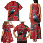 Tui Meri Kirihimete Personalised Family Matching Tank Maxi Dress and Hawaiian Shirt Pohutukawa Flowers Red Motif - Aussie Hoodie