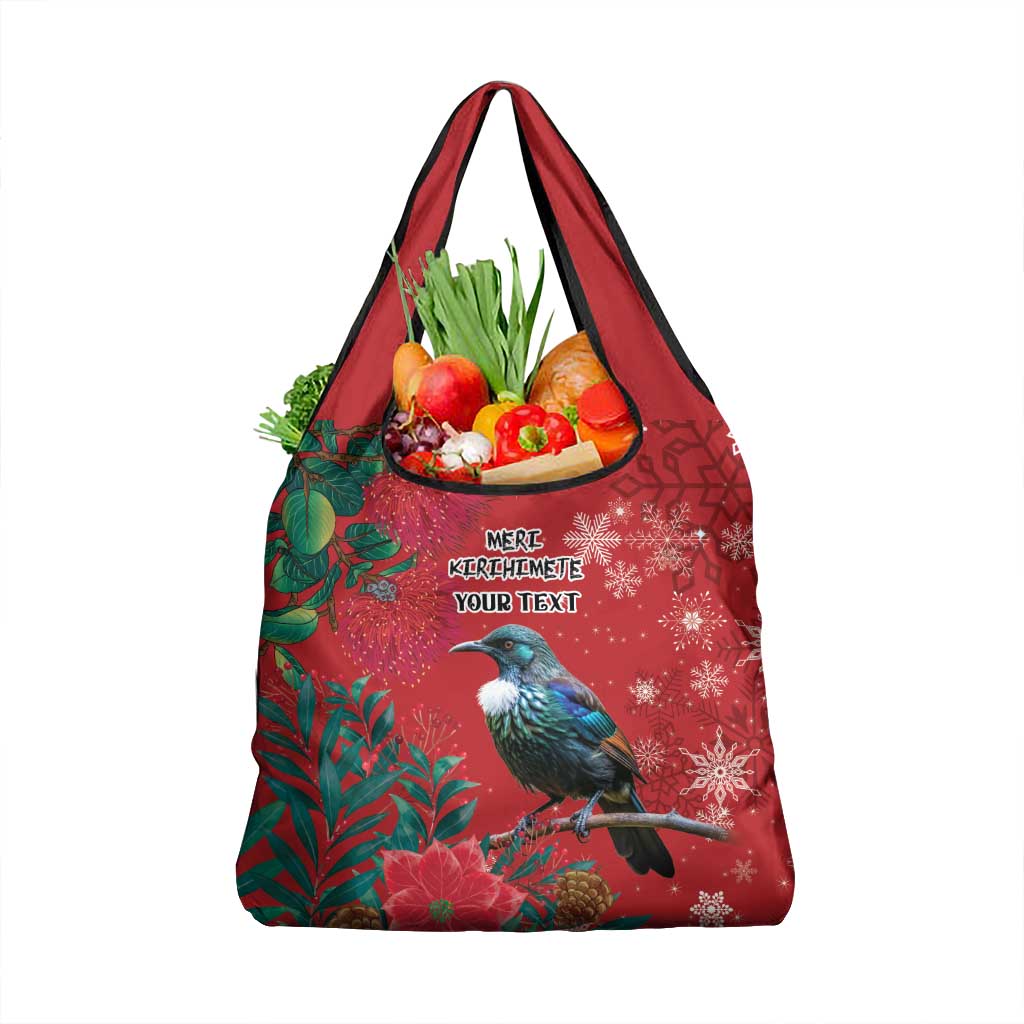 Tui Meri Kirihimete Personalised Grocery Bag Pohutukawa Flowers Red Motif - Aussie Hoodie