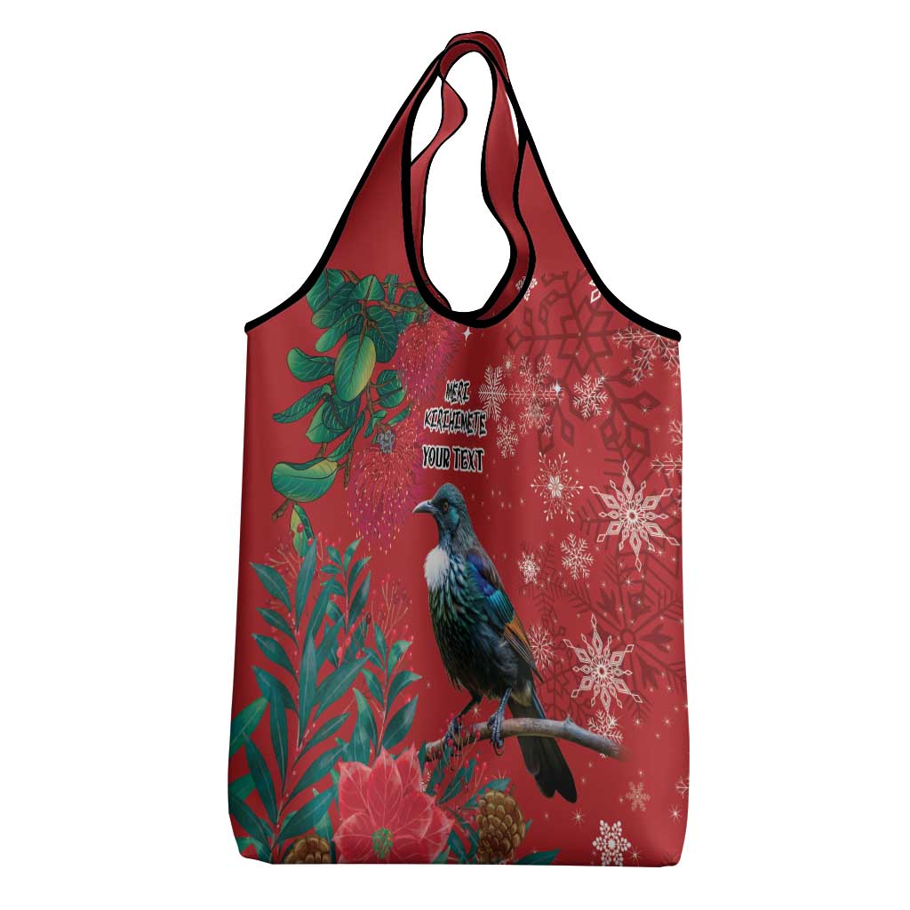 Tui Meri Kirihimete Personalised Grocery Bag Pohutukawa Flowers Red Motif - Aussie Hoodie