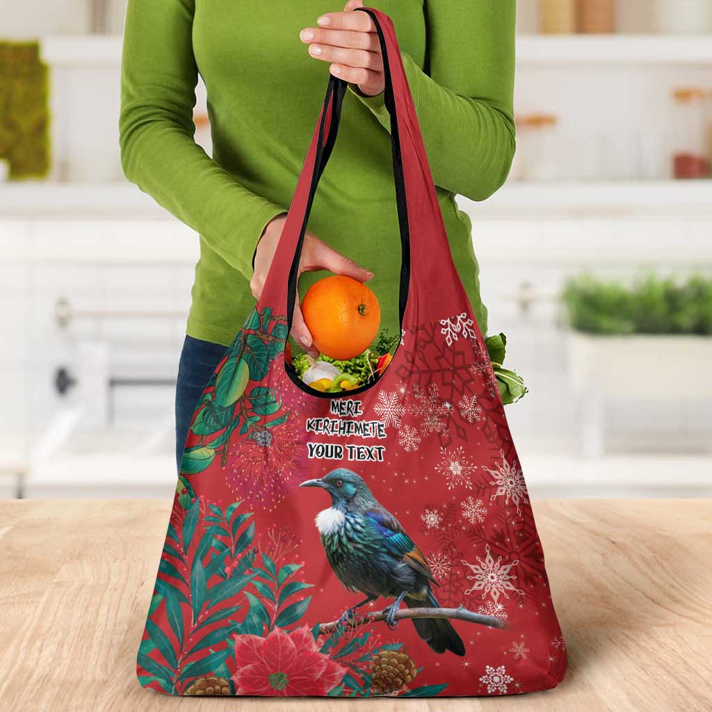 Tui Meri Kirihimete Personalised Grocery Bag Pohutukawa Flowers Red Motif - Aussie Hoodie