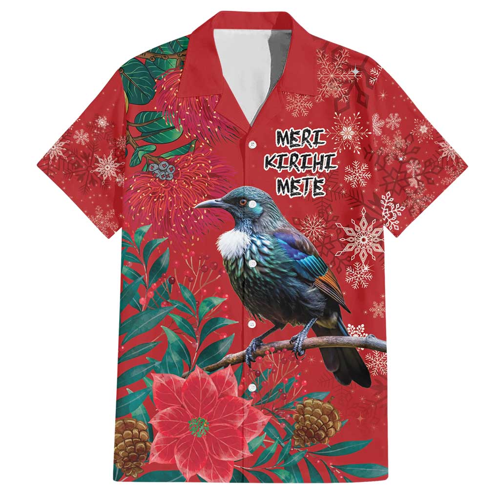 Tui Meri Kirihimete Personalised Hawaiian Shirt Pohutukawa Flowers Red Motif - Aussie Hoodie