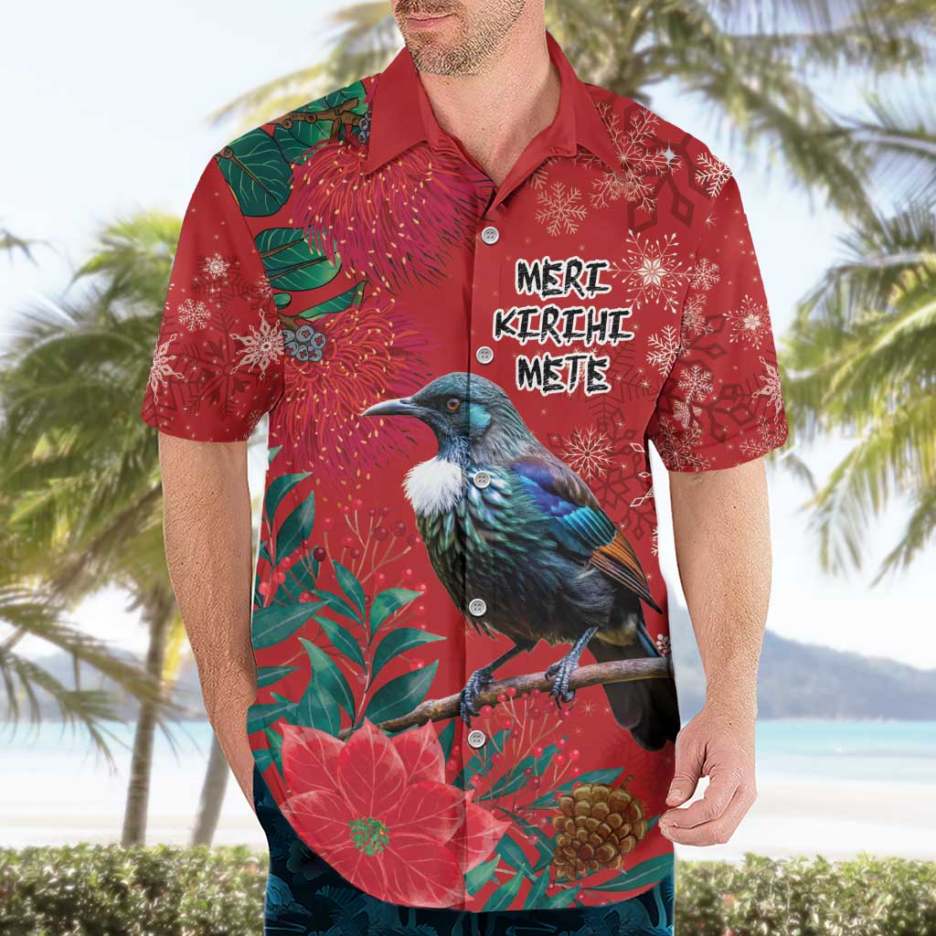 Tui Meri Kirihimete Personalised Hawaiian Shirt Pohutukawa Flowers Red Motif - Aussie Hoodie