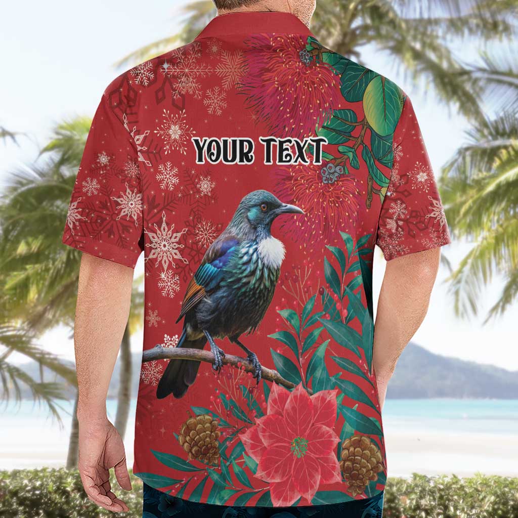 Tui Meri Kirihimete Personalised Hawaiian Shirt Pohutukawa Flowers Red Motif - Aussie Hoodie