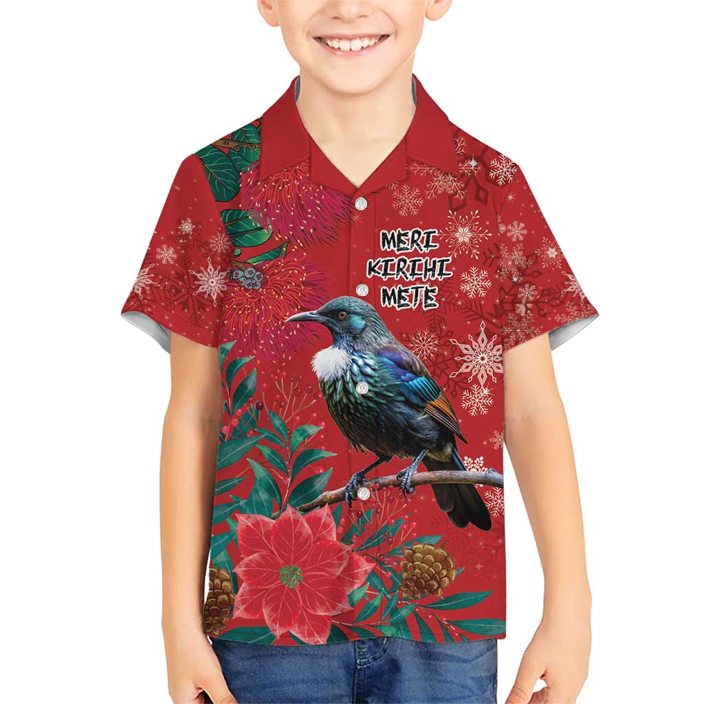 Tui Meri Kirihimete Personalised Hawaiian Shirt Pohutukawa Flowers Red Motif - Aussie Hoodie
