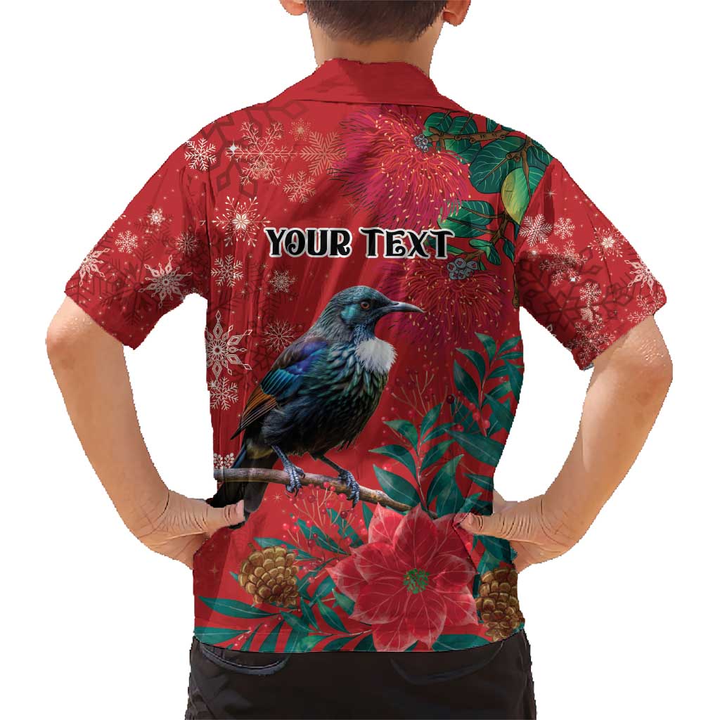 Tui Meri Kirihimete Personalised Hawaiian Shirt Pohutukawa Flowers Red Motif - Aussie Hoodie