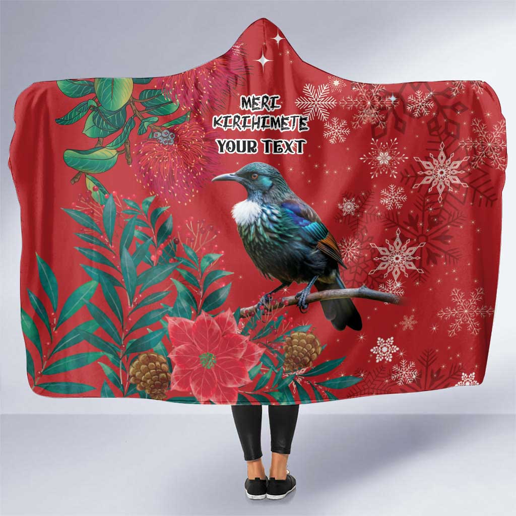 Tui Meri Kirihimete Personalised Hooded Blanket Pohutukawa Flowers Red Motif - Aussie Hoodie