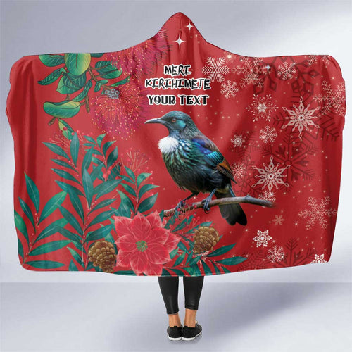 Tui Meri Kirihimete Personalised Hooded Blanket Pohutukawa Flowers Red Motif - Aussie Hoodie