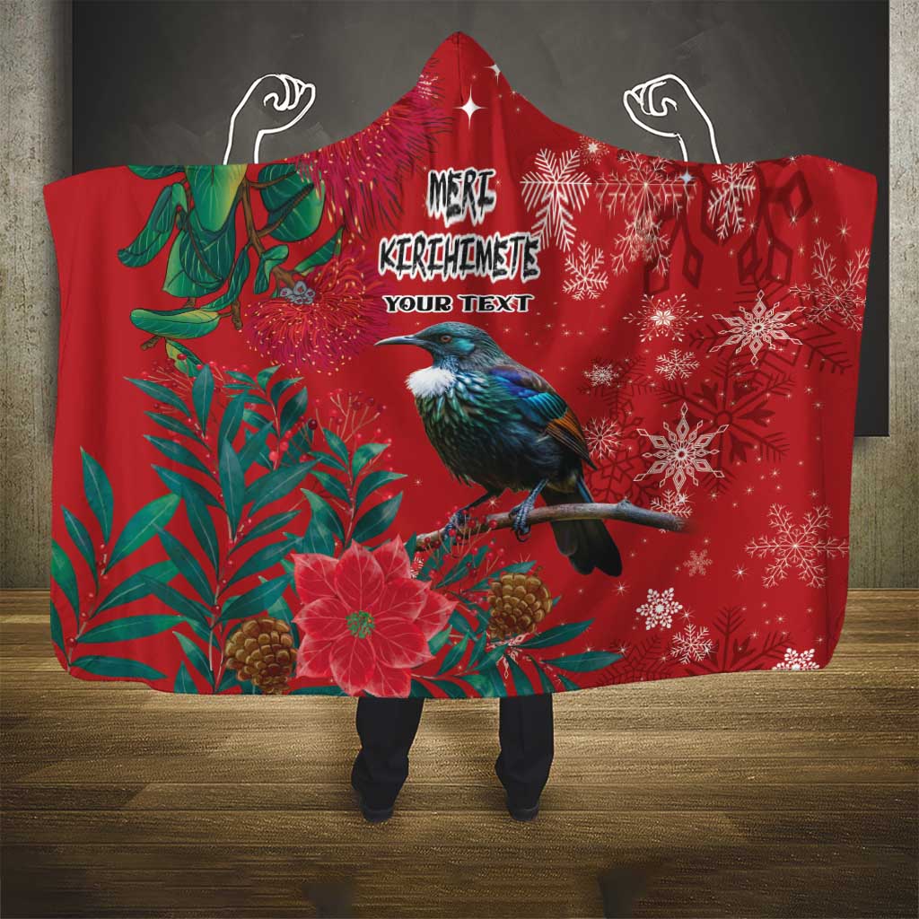 Tui Meri Kirihimete Personalised Hooded Blanket Pohutukawa Flowers Red Motif - Aussie Hoodie