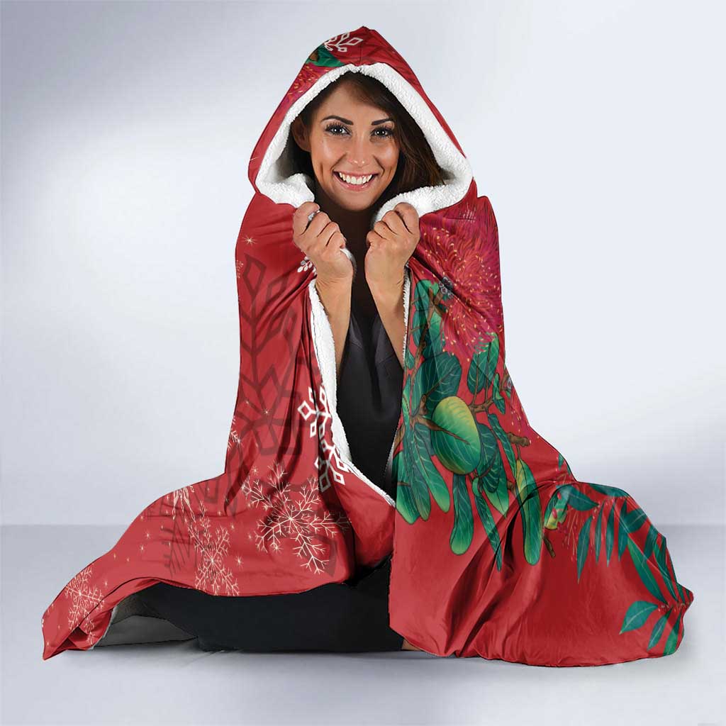Tui Meri Kirihimete Personalised Hooded Blanket Pohutukawa Flowers Red Motif - Aussie Hoodie