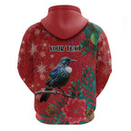 Tui Meri Kirihimete Personalised Hoodie Pohutukawa Flowers Red Motif - Aussie Hoodie