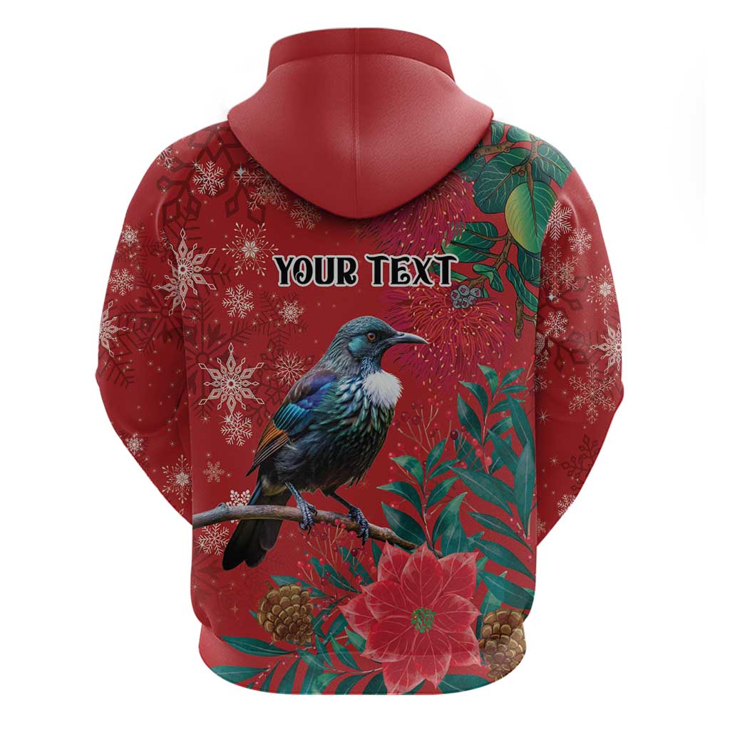 Tui Meri Kirihimete Personalised Hoodie Pohutukawa Flowers Red Motif - Aussie Hoodie