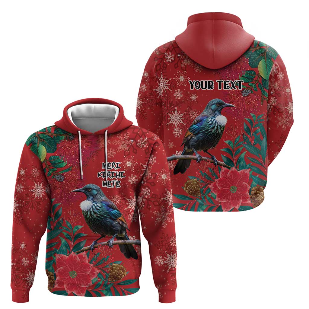 Tui Meri Kirihimete Personalised Hoodie Pohutukawa Flowers Red Motif - Aussie Hoodie