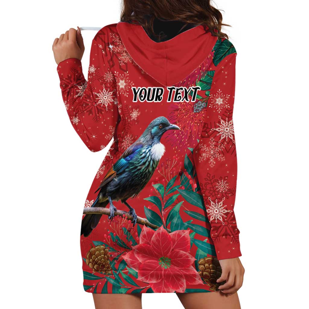 Tui Meri Kirihimete Personalised Hoodie Dress Pohutukawa Flowers Red Motif - Aussie Hoodie