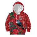Tui Meri Kirihimete Personalised Kid Hoodie Pohutukawa Flowers Red Motif - Aussie Hoodie