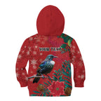 Tui Meri Kirihimete Personalised Kid Hoodie Pohutukawa Flowers Red Motif - Aussie Hoodie