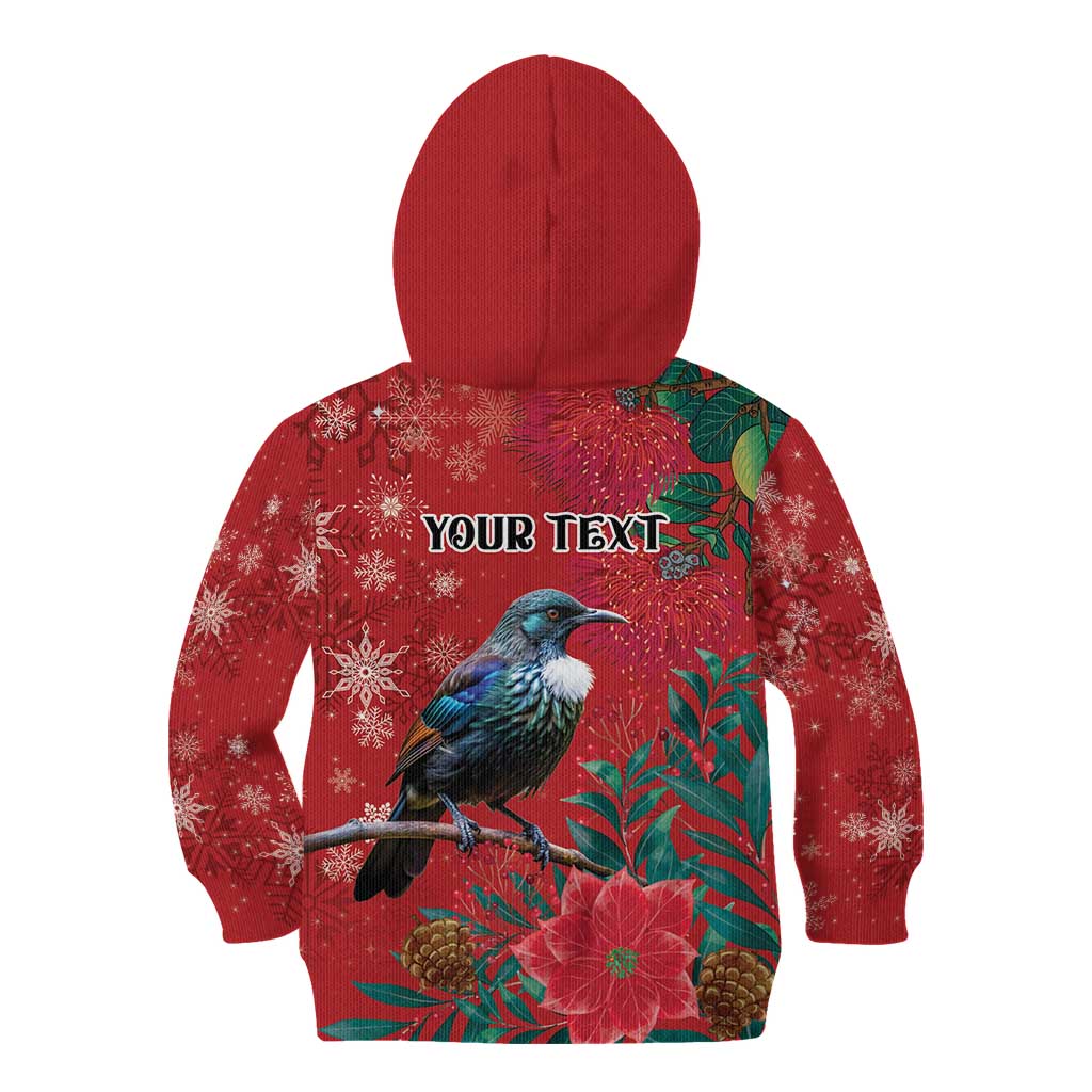 Tui Meri Kirihimete Personalised Kid Hoodie Pohutukawa Flowers Red Motif - Aussie Hoodie