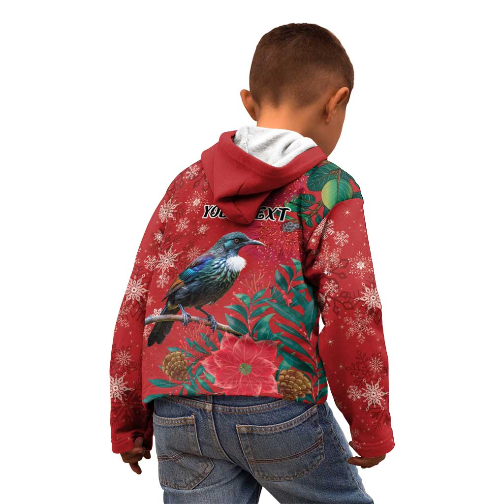 Tui Meri Kirihimete Personalised Kid Hoodie Pohutukawa Flowers Red Motif - Aussie Hoodie