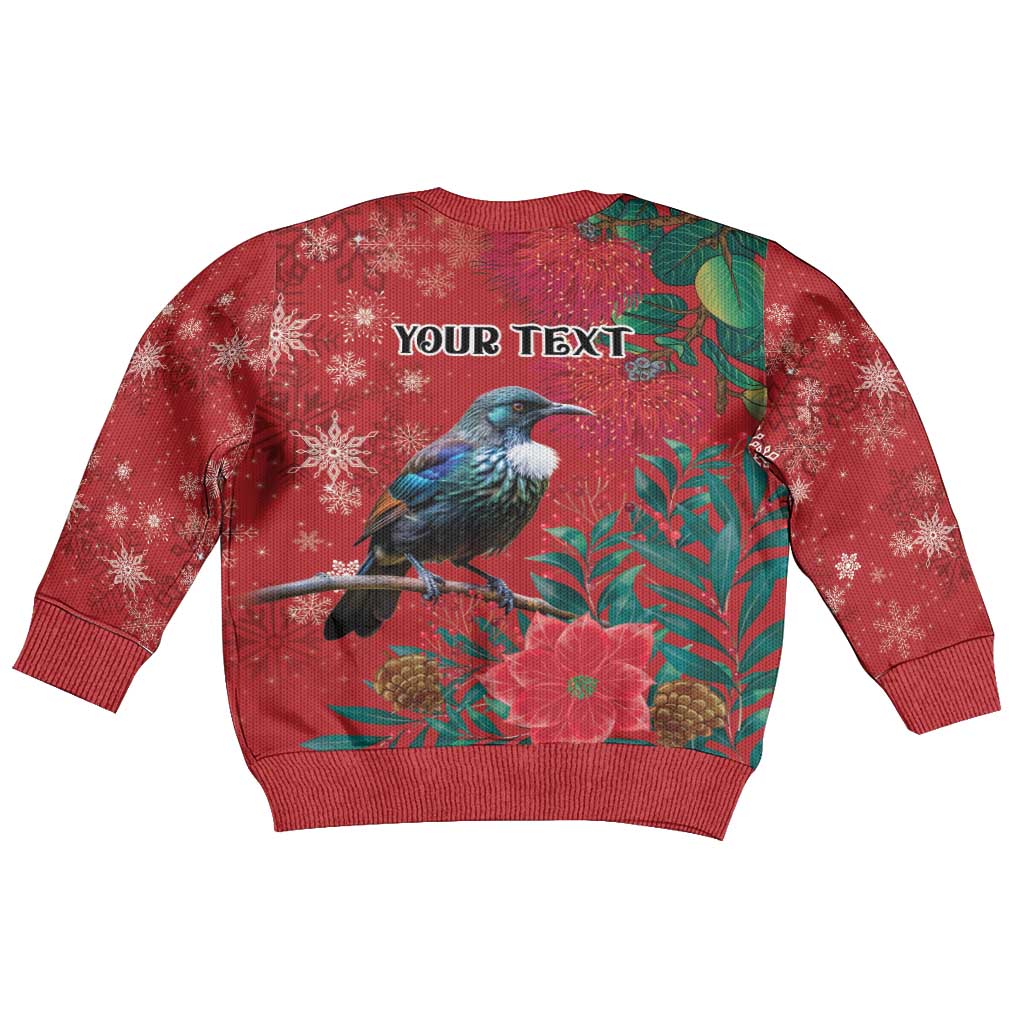 Tui Meri Kirihimete Personalised Kid Ugly Christmas Sweater Pohutukawa Flowers Red Motif - Aussie Hoodie