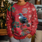 Tui Meri Kirihimete Personalised Kid Ugly Christmas Sweater Pohutukawa Flowers Red Motif - Aussie Hoodie