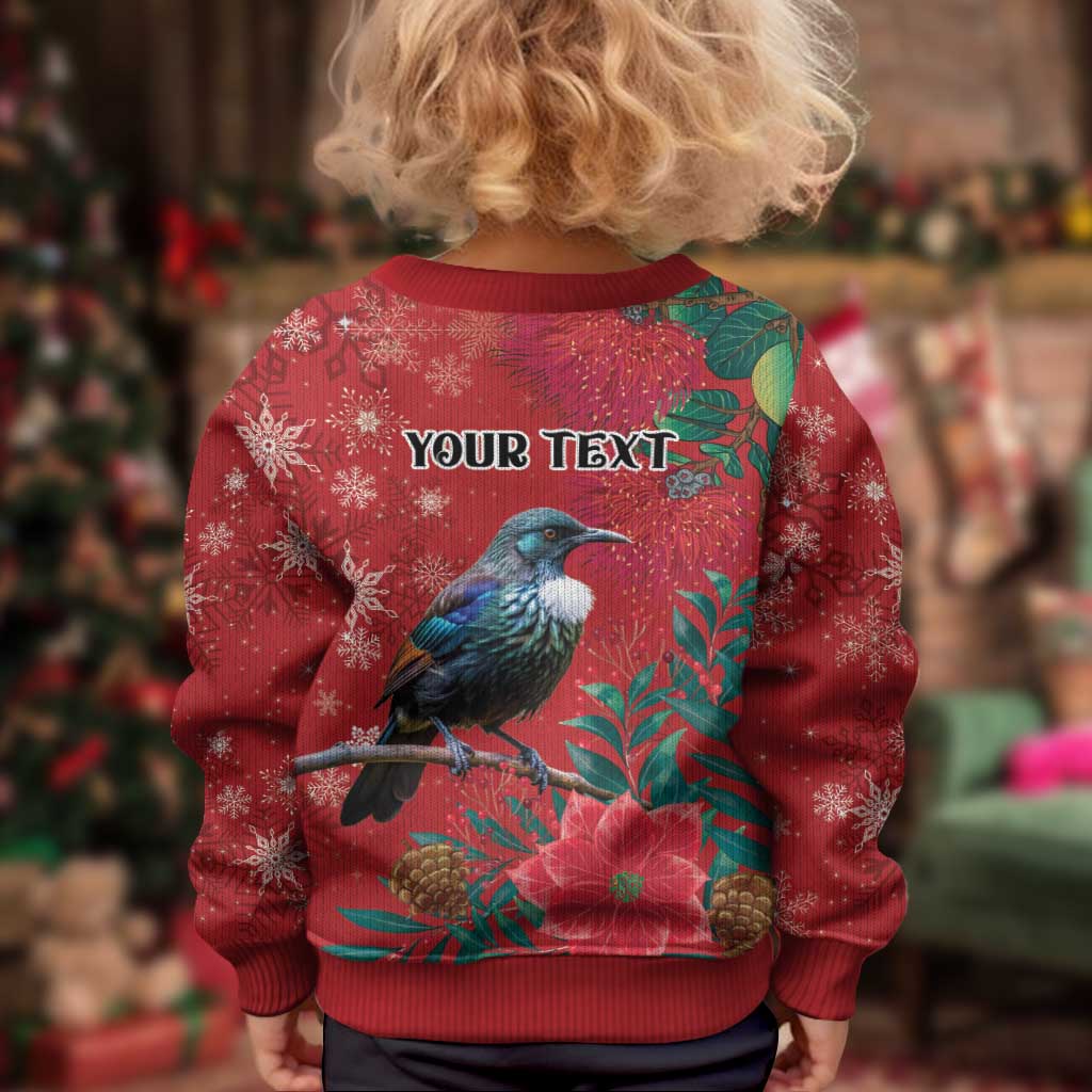 Tui Meri Kirihimete Personalised Kid Ugly Christmas Sweater Pohutukawa Flowers Red Motif - Aussie Hoodie