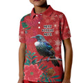 Tui Meri Kirihimete Personalised Kid Polo Shirt Pohutukawa Flowers Red Motif - Aussie Hoodie