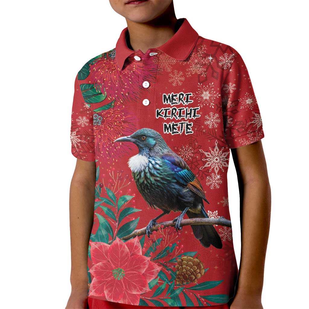 Tui Meri Kirihimete Personalised Kid Polo Shirt Pohutukawa Flowers Red Motif - Aussie Hoodie