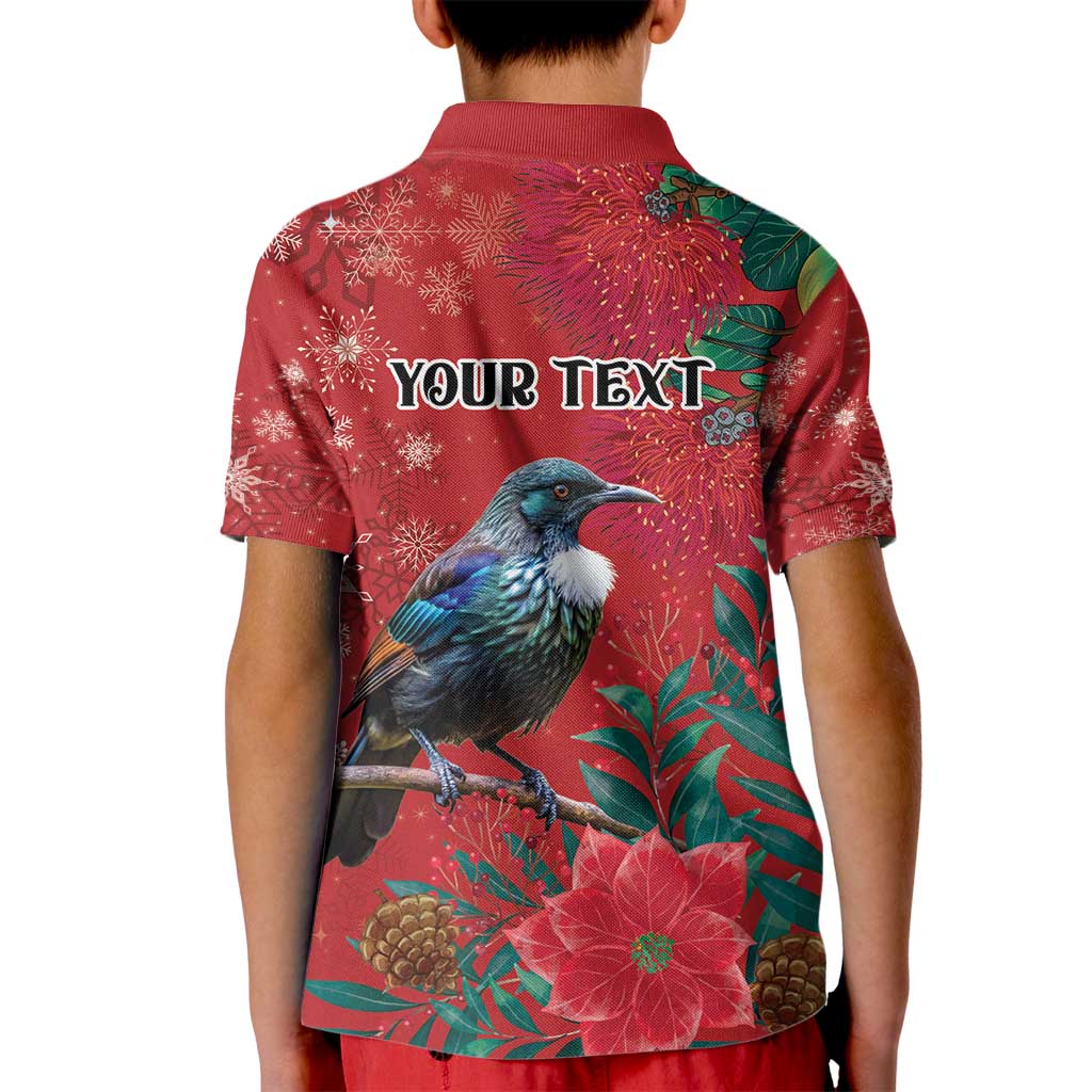 Tui Meri Kirihimete Personalised Kid Polo Shirt Pohutukawa Flowers Red Motif - Aussie Hoodie