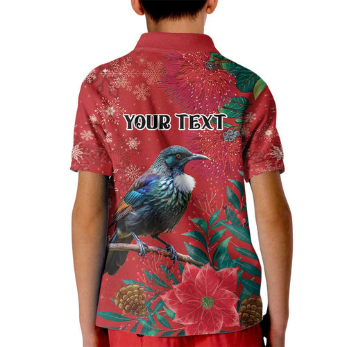 Tui Meri Kirihimete Personalised Kid Polo Shirt Pohutukawa Flowers Red Motif - Aussie Hoodie