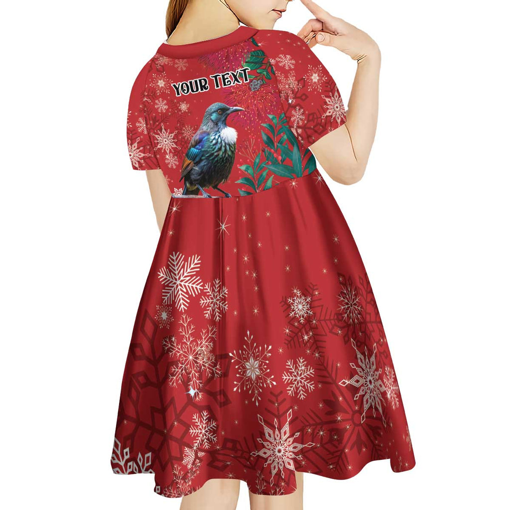 Tui Meri Kirihimete Personalised Kid Short Sleeve Dress Pohutukawa Flowers Red Motif - Aussie Hoodie