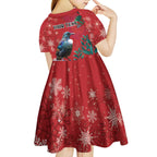 Tui Meri Kirihimete Personalised Kid Short Sleeve Dress Pohutukawa Flowers Red Motif - Aussie Hoodie