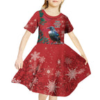 Tui Meri Kirihimete Personalised Kid Short Sleeve Dress Pohutukawa Flowers Red Motif - Aussie Hoodie